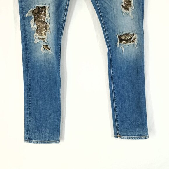 True Religion Audrey Low Rise Jeans Womens 24 Slim Boyfriend Distressed Sequin - Picture 8 of 14